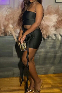 3D Flower Decor Rocking Ribbons Dress Suit -Clothing Outlet Store C23061284 BK 5