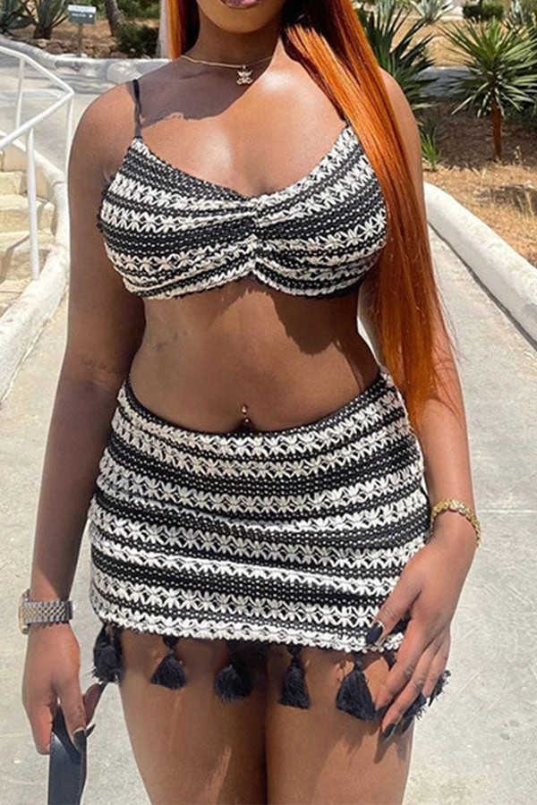 Striped Beachy Tassel Crochet Dress Suit 1 Striped Beachy Tassel Crochet Dress Suit