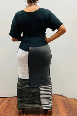 Tiger Print Stylish Patchwork Midi Dress -Clothing Outlet Store C23061552 NB 3