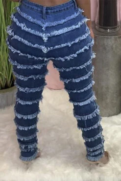 Solid Color Urban Burrs Patchwork Jeans -Clothing Outlet Store C23062512 NB 3