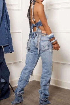 Color Block Party Backless Irregular Denim Camisole -Clothing Outlet Store C23062526 BL 4