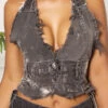 Patchwork Hot Lace-Up Backless Denim Camisole