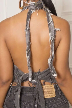 Patchwork Hot Lace-Up Backless Denim Camisole -Clothing Outlet Store C23062529 BK 3