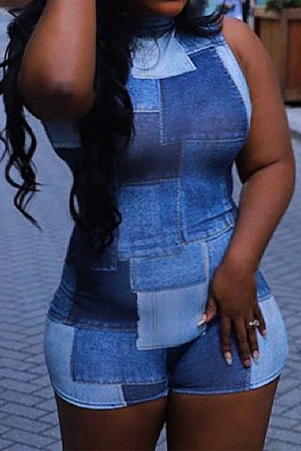 Denim Print Simple Bodycon Romper 3 Denim Print Simple Bodycon Romper - Image 3