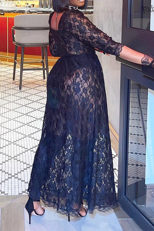 Lace Patchwork Lowkey See-Through Midi Dress 2 Lace Patchwork Lowkey See-Through Midi Dress - Image 2