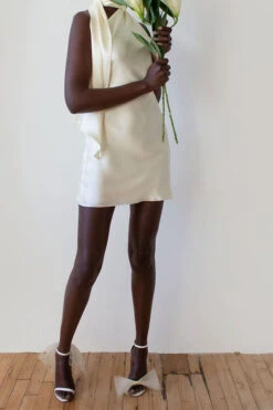 Solid Color Stylish Scarf Collar Mini Dress -Clothing Outlet Store C23062549 AP 3