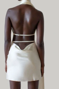 Solid Color Stylish Scarf Collar Mini Dress -Clothing Outlet Store C23062549 AP 4