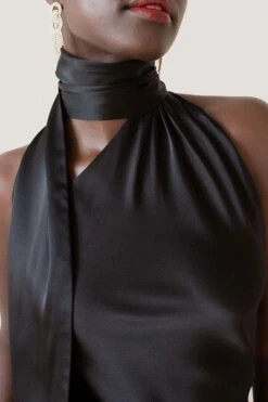 Solid Color Stylish Scarf Collar Mini Dress -Clothing Outlet Store C23062549 BK 2