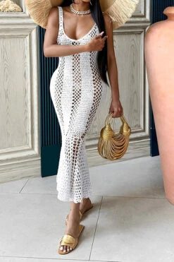 Hollow-Out Knitted Beachy Fishtail Beachwear 23 Hollow-Out Knitted Beachy Fishtail Beachwear -Clothing Outlet Store C23062598 WH 4