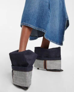 Unique Fold Over Ankle Denim Boots -Clothing Outlet Store C23062812 BK 1