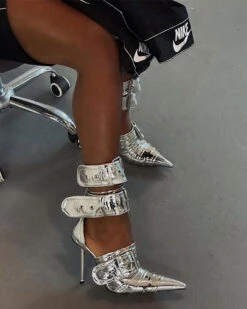 Buckled Design Striking Pointed Toe Heels -Clothing Outlet Store C23062842 SI 4