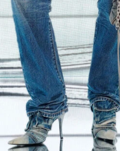 Patchwork Modern Pointed Toe Denim Heels 12 Patchwork Modern Pointed Toe Denim Heels -Clothing Outlet Store C23062843 BL 3