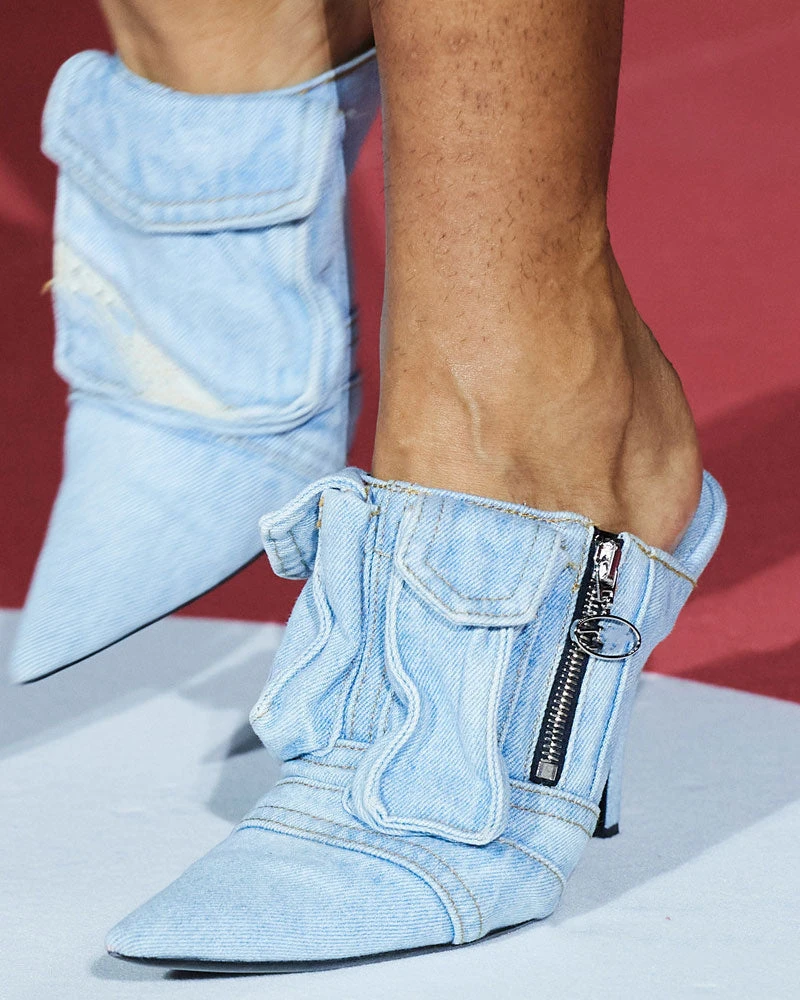 Patchwork Modern Pointed Toe Denim Heels 5 Patchwork Modern Pointed Toe Denim Heels - Image 5