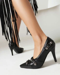 Rivet Design Punk Pointed Toe Heels 16 Rivet Design Punk Pointed Toe Heels -Clothing Outlet Store C23062844 BK 3