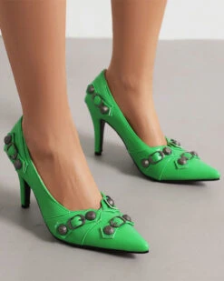 Rivet Design Punk Pointed Toe Heels 21 Rivet Design Punk Pointed Toe Heels -Clothing Outlet Store C23062844 GR 1