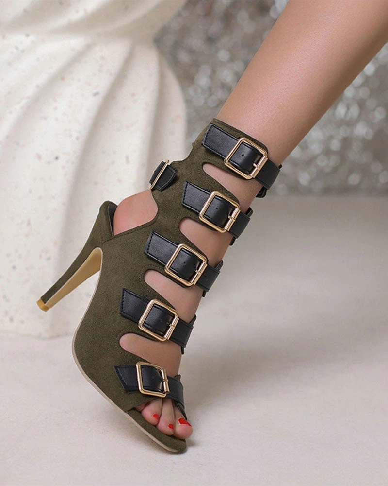 Buckled Design Retro Peep Toe Sandals 2 Buckled Design Retro Peep Toe Sandals - Image 2