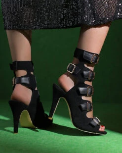 Buckled Design Retro Peep Toe Sandals 10 Buckled Design Retro Peep Toe Sandals -Clothing Outlet Store C23062852 BK 2