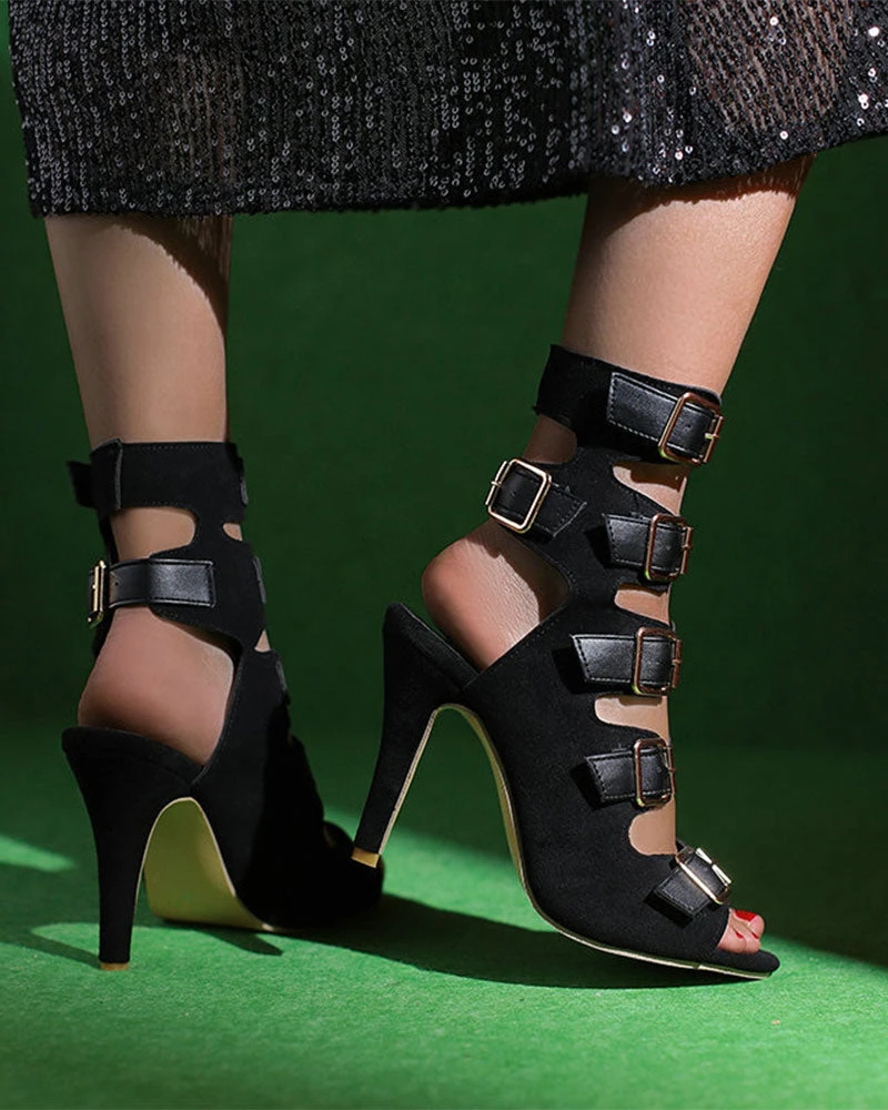 Buckled Design Retro Peep Toe Sandals 5 Buckled Design Retro Peep Toe Sandals - Image 5