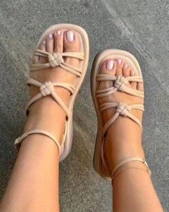 Solid Color Relaxed Braided Knotted Sandals 7 Solid Color Relaxed Braided Knotted Sandals -Clothing Outlet Store C23062857 BE 1