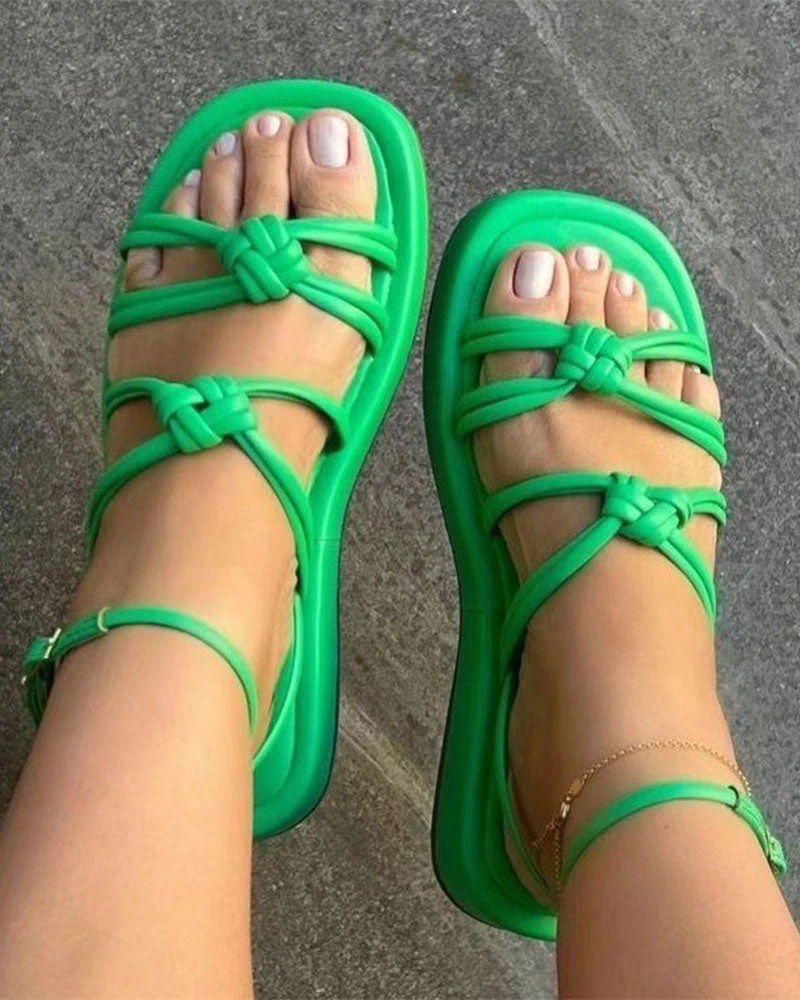 Solid Color Relaxed Braided Knotted Sandals 2 Solid Color Relaxed Braided Knotted Sandals - Image 2