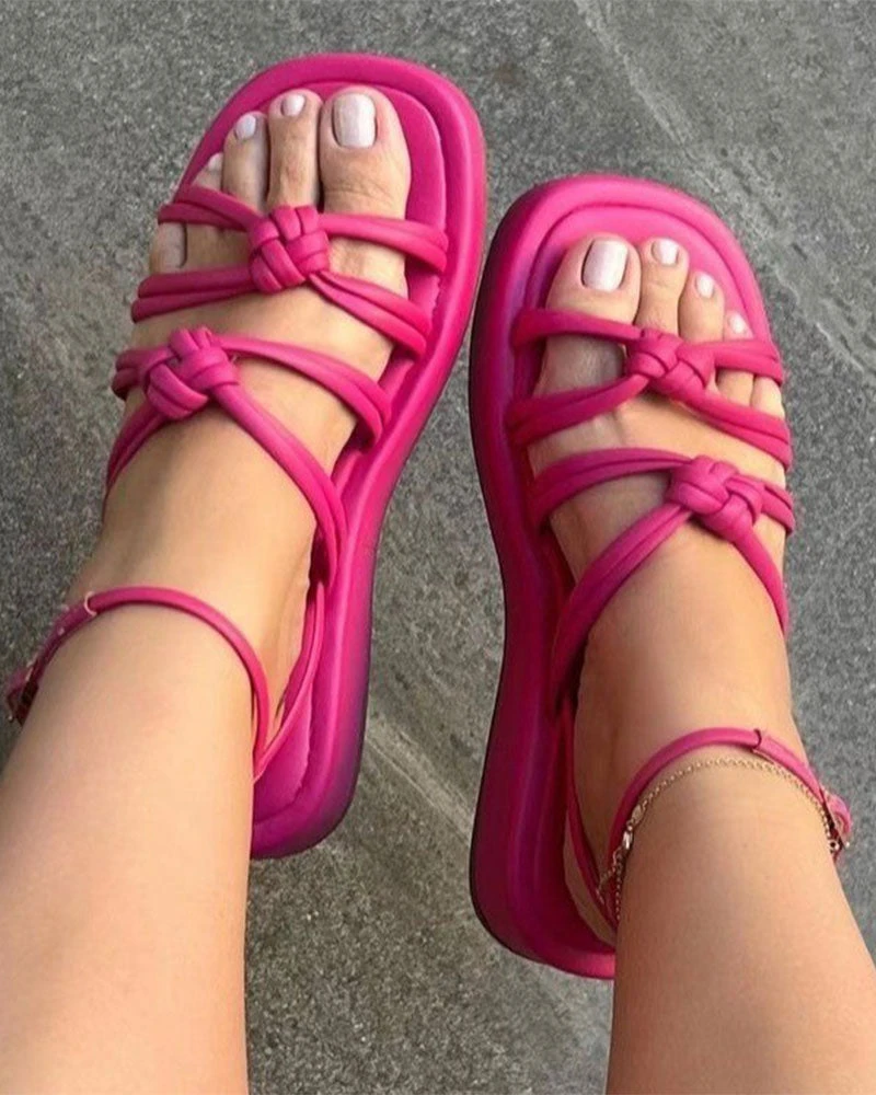 Solid Color Relaxed Braided Knotted Sandals 1 Solid Color Relaxed Braided Knotted Sandals