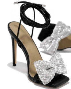 Rhinestone Bow Stunning Square Toe Sandals 13 Rhinestone Bow Stunning Square Toe Sandals -Clothing Outlet Store C23062858 BK 1