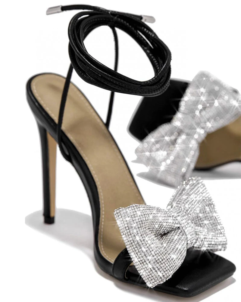 Rhinestone Bow Stunning Square Toe Sandals 6 Rhinestone Bow Stunning Square Toe Sandals - Image 6