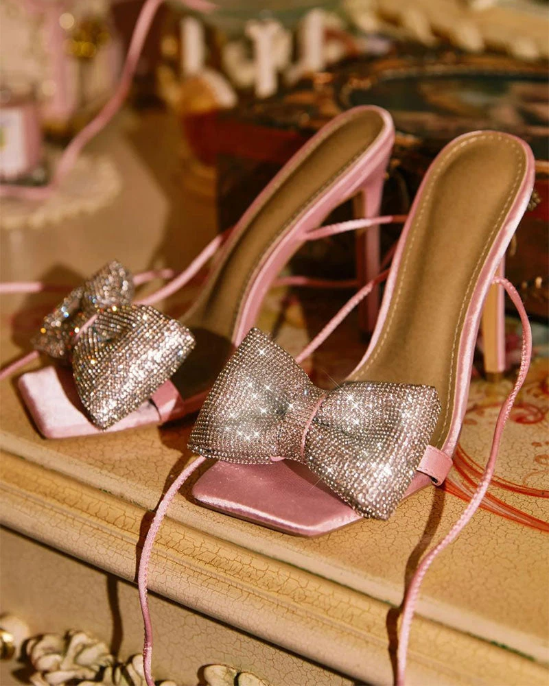 Rhinestone Bow Stunning Square Toe Sandals 2 Rhinestone Bow Stunning Square Toe Sandals - Image 2
