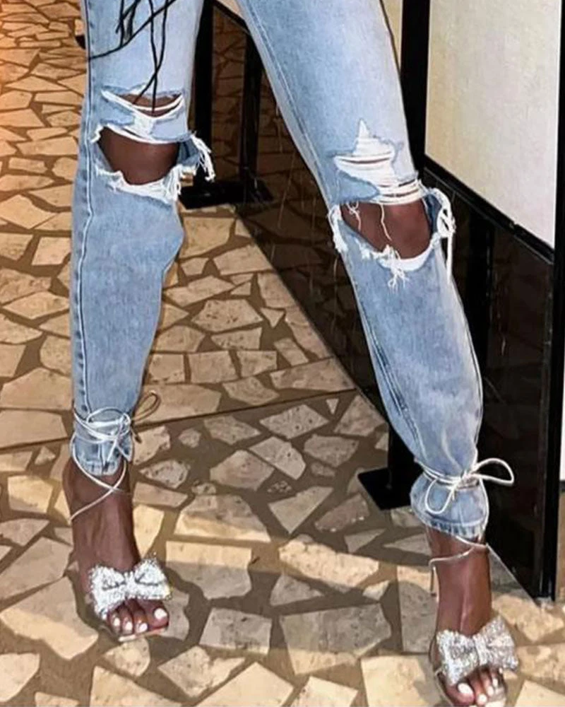 Rhinestone Bow Stunning Square Toe Sandals 5 Rhinestone Bow Stunning Square Toe Sandals - Image 5