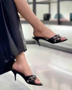 Metal Design Stylish Tapered Heel Sandals -Clothing Outlet Store C23062860 BK 4