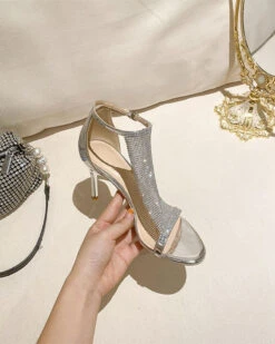 Rhinestone Patchwork Sparkly Buckled Sandals -Clothing Outlet Store C23062869 SI 3