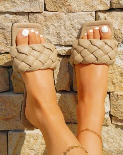 Solid Color Braided Urban Flat Slippers 36 Solid Color Braided Urban Flat Slippers -Clothing Outlet Store C23062885 AP 3