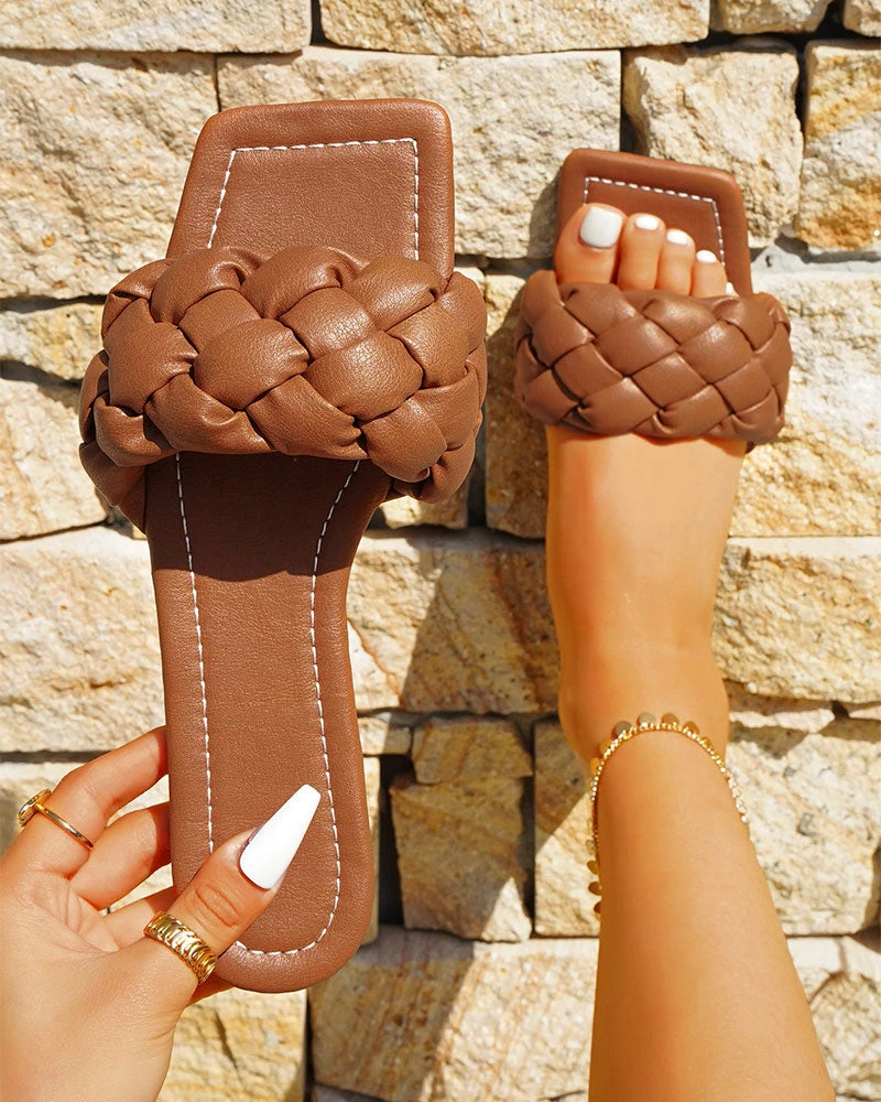 Solid Color Braided Urban Flat Slippers 20 Solid Color Braided Urban Flat Slippers - Image 20