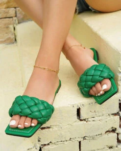 Solid Color Braided Urban Flat Slippers 27 Solid Color Braided Urban Flat Slippers -Clothing Outlet Store C23062885 GR 2