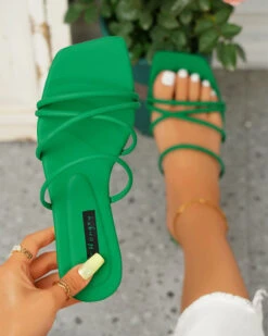 Multi-Strap Laid Back Flat Slippers 33 Multi-Strap Laid Back Flat Slippers -Clothing Outlet Store C23062887 AG 1