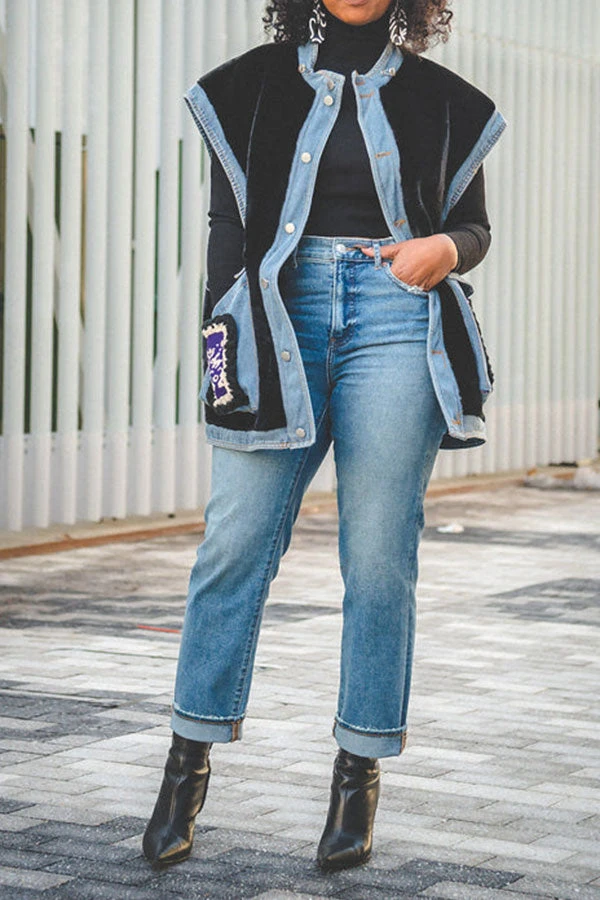 Faux Fur Patchwork Retro Denim Gilet 2 Faux Fur Patchwork Retro Denim Gilet - Image 2