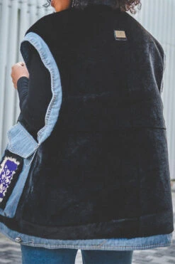 Faux Fur Patchwork Retro Denim Gilet 11 Faux Fur Patchwork Retro Denim Gilet -Clothing Outlet Store C23070619 BK 6
