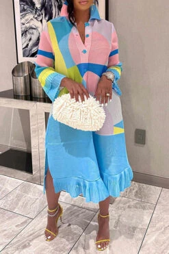 Graphic Print Feminine Pleated Midi Dress