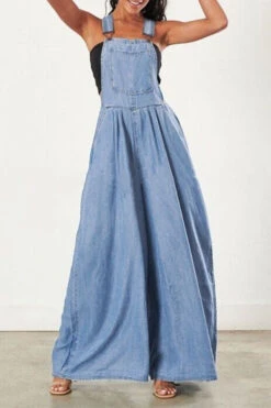Solid Color Suspenders Relaxed Wide Leg Jumpsuit