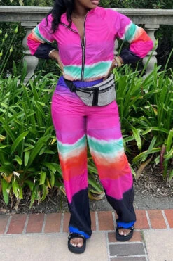 Tie Dye Sporty Zipper Pant Suit