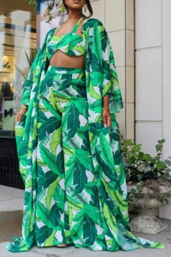 Leaf Print Undeniable Flowy Pant Suit (Three Pieces)