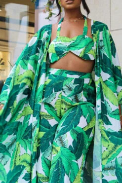 Leaf Print Undeniable Flowy Pant Suit (Three Pieces) -Clothing Outlet Store C23070692 R1 3