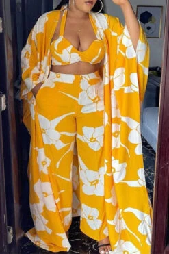 Leaf Print Undeniable Flowy Pant Suit (Three Pieces) -Clothing Outlet Store C23070692 R2 1