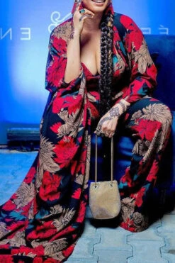 Leaf Print Undeniable Flowy Pant Suit (Three Pieces) -Clothing Outlet Store C23070692 R5 1