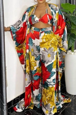 Leaf Print Undeniable Flowy Pant Suit (Three Pieces) -Clothing Outlet Store C23070692 R6 1