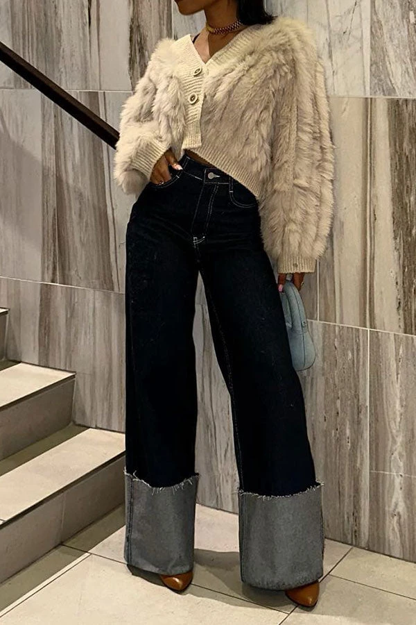 Patchwork Feminine Fold Over Jeans 1 Patchwork Feminine Fold Over Jeans