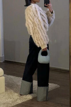 Patchwork Feminine Fold Over Jeans 5 Patchwork Feminine Fold Over Jeans -Clothing Outlet Store C23071405 BK 3