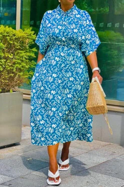 Graffiti Print Urban Pleated Detail Midi Dress -Clothing Outlet Store C23071445 BL 1