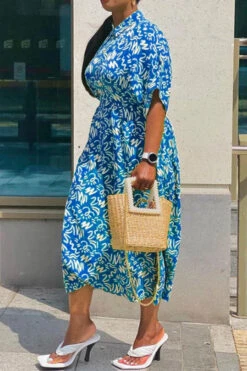 Graffiti Print Urban Pleated Detail Midi Dress -Clothing Outlet Store C23071445 BL 2