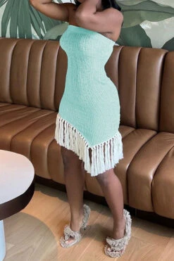 Color Block Flattering Tassel Irregular Mini Dress -Clothing Outlet Store C23071448 BL 3